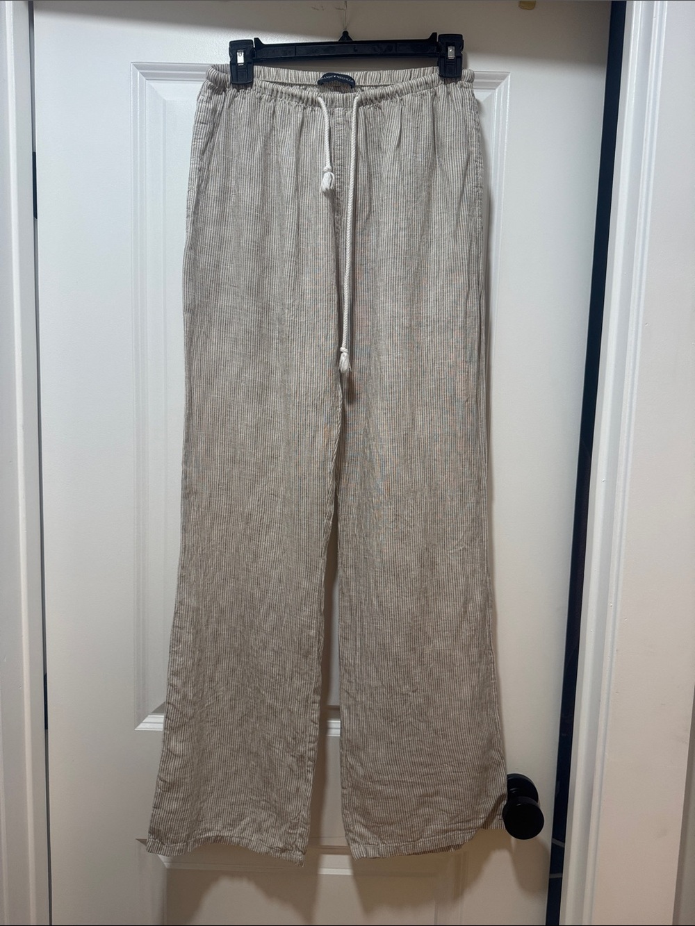 Brandy Melville Lightweight Striped Beige Drawstring Linen Pants